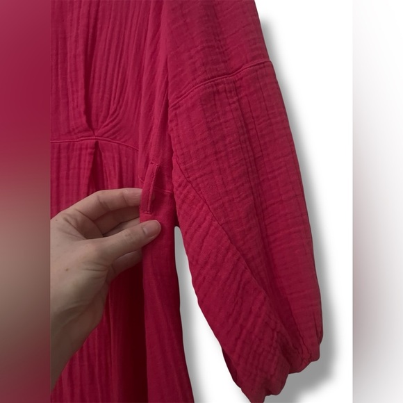 XIRENA Cranberry Pink Gauze Cotton Button Front Midi Dress - Picture 3 of 7